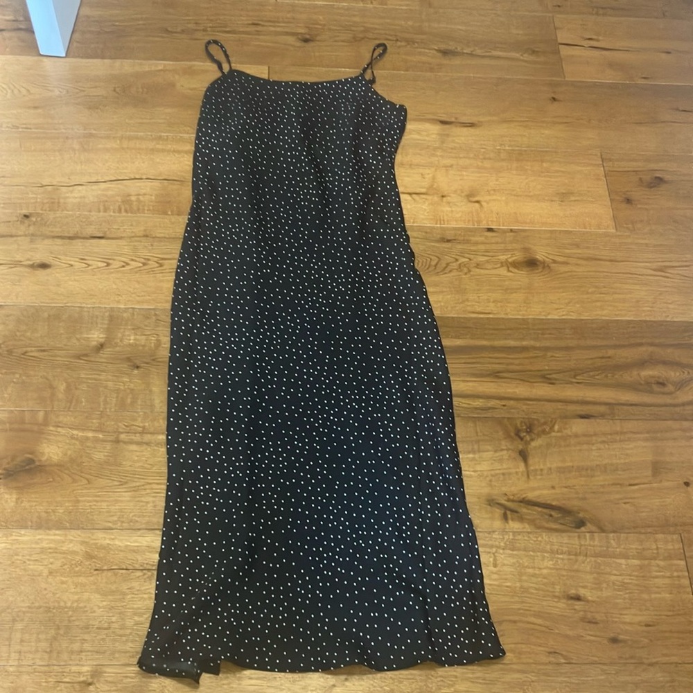 Black and White Spaghetti Strap Slip Midi Dress